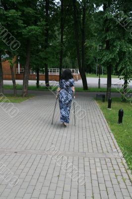 Young women with crutches