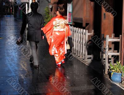 Japanese couple walking