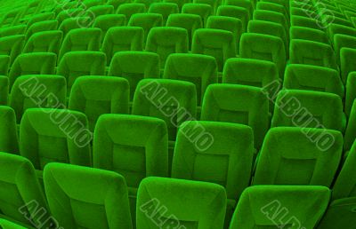 Group of many green seats in public hall