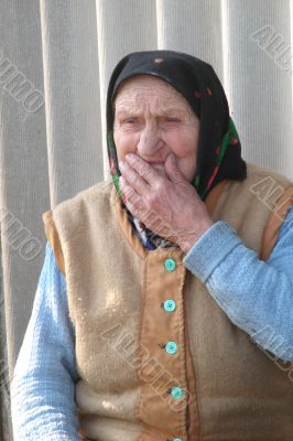 Old Ukrainian country sad granny portrait