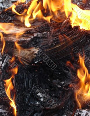 Flame of burning paper sheet stack