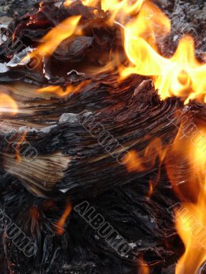 Flame of burning paper sheet stack