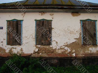 aged ruined urban building wall