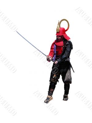 Samurai with sword-fighting position