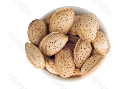 Plate with almond nuts Plate with almond nuts