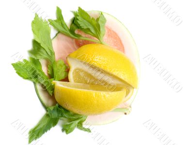 Limon pummelo and leaves