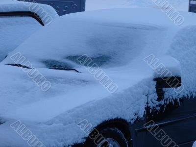 Snowed cars after night snowfall