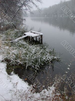 First season snowfall on Ukrainian River