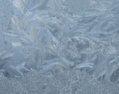 Hoarfrost on window glass in frosty weather