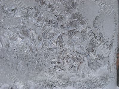 Hoarfrost on window glass in frosty weather
