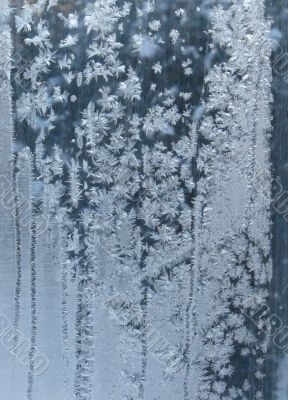 Hoarfrost on window glass in frosty weather