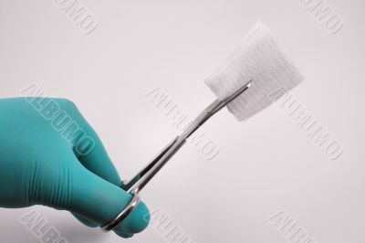 latex free glove scissors and gauze