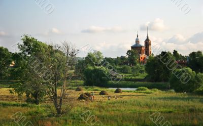 riverside hayfield in Suzdal town Russia