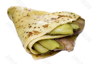 meat with cucumber enfolded in pancake