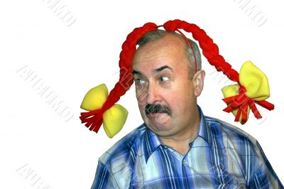 elderly man with pigtail