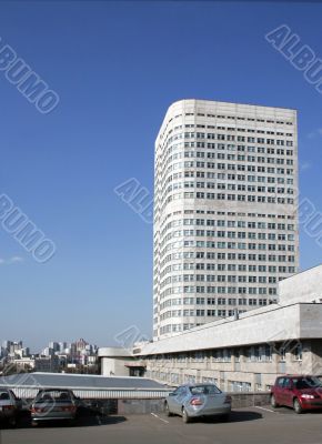 building of the business centre with parking