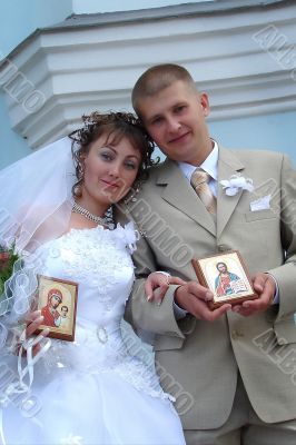 Wedding Couple with Holy Icons