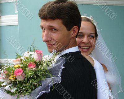 Young happy adult married newlyweds couple