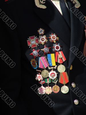 Soviet military awards on veteran officer chest