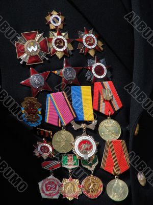 Soviet military awards on veteran officer chest