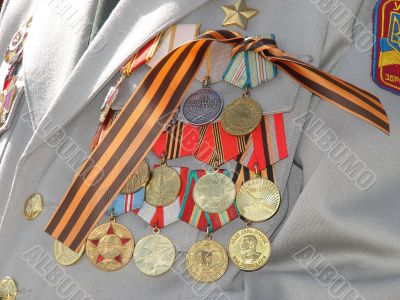 Soviet military awards on veteran officer chest