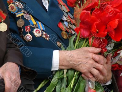 Soviet military awards on veteran officer chest