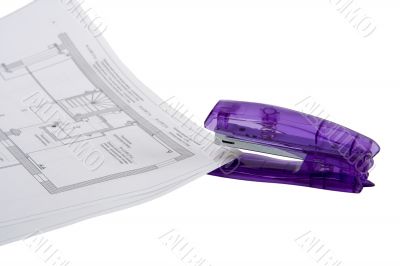 Office stapler close up on a white background