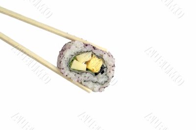 Japanese roll in chopsticks