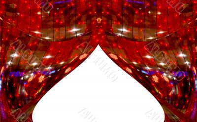 Red abstract curtains at a window