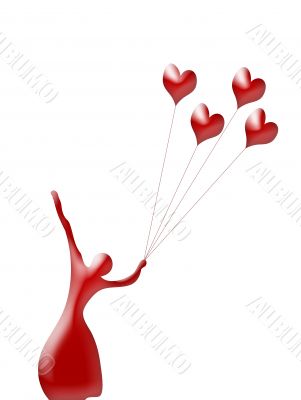 Silhouette of the ballerina with balloons heart Silhouette of the ballerina with balloons heart