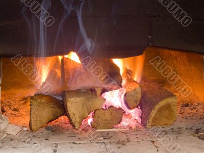 Fire wood burn in the furnace