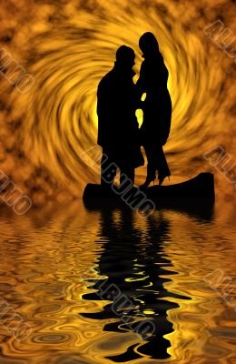Silhouette. Reflection in water Silhouette. Reflection in water