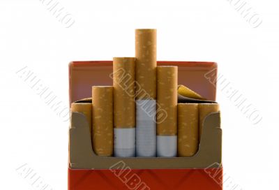 Full pack of cigarettes on a white background
