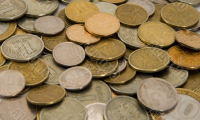 Russian metal coins. Texture. Background.