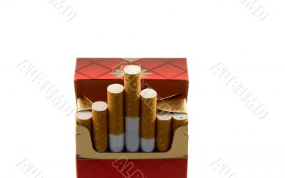 Full pack of cigarettes on a white background