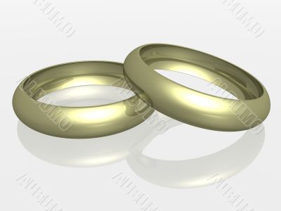 Two wedding rings with reflection. the 3D  image.