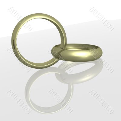 Two wedding rings with reflection. the 3D  image.