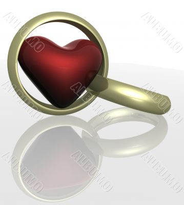 Two wedding rings with heart. the 3D  image.