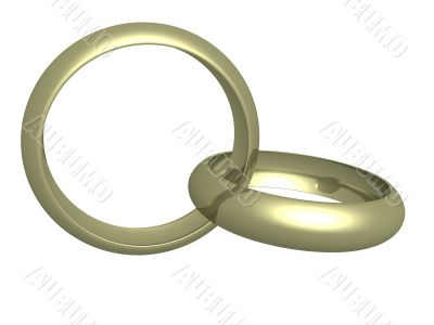 Two wedding rings with reflection. the 3D  image.