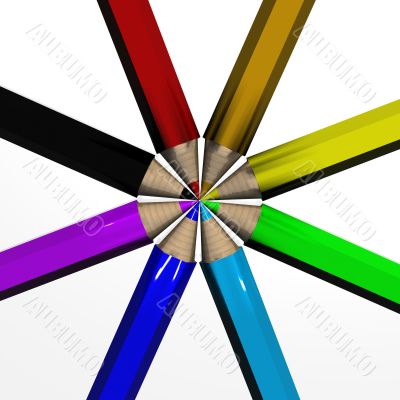 Set of color pencils. the 3D  image.