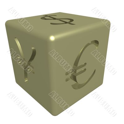 Gold cube with the image of currency
