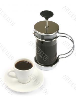 french press coffee with full cup