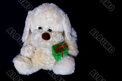 Puppy-toy with green present-box