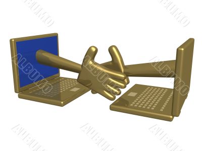 The stretched hand from a computer. 3d image.