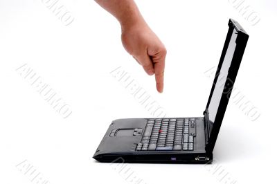 hand on laptop