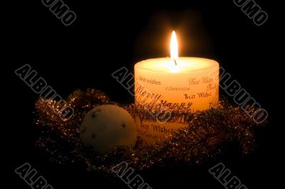 Christmas candle and ornaments