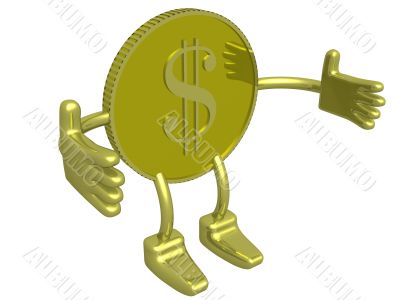 Gold dollar. A coin. 3D image.