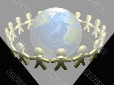 People keeping for hands in a circle of a planet