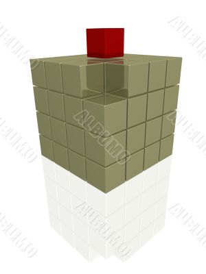 One individual red cube on gold boxes