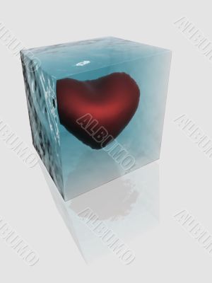 The frozen heart in a piece of an ice